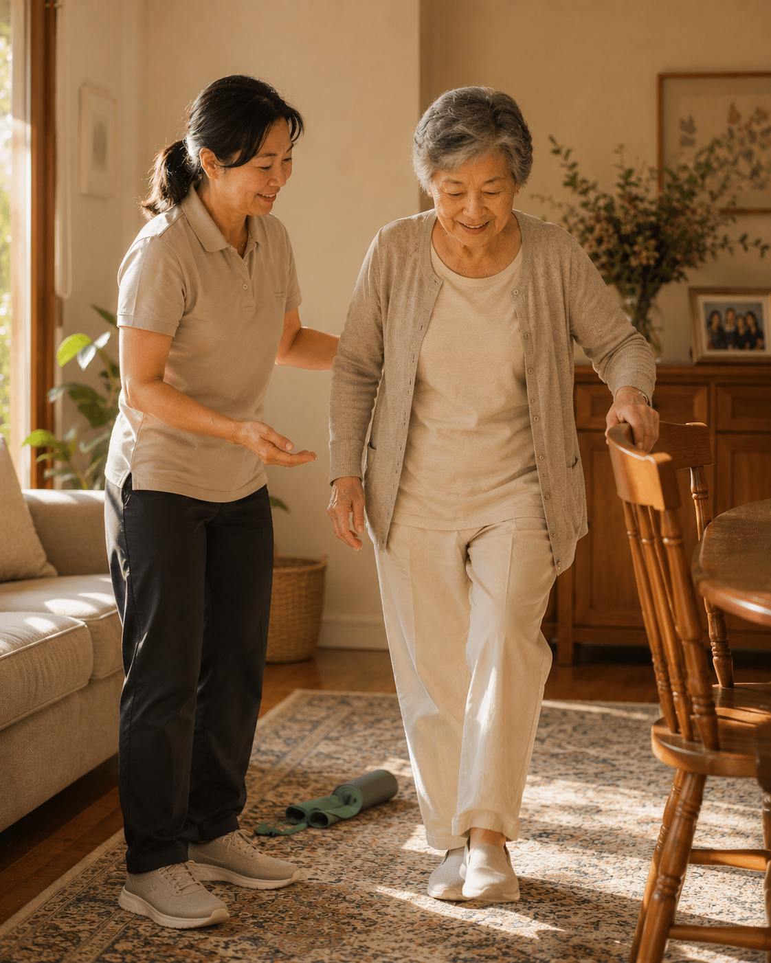 A physiotherapist working with an elderly patient