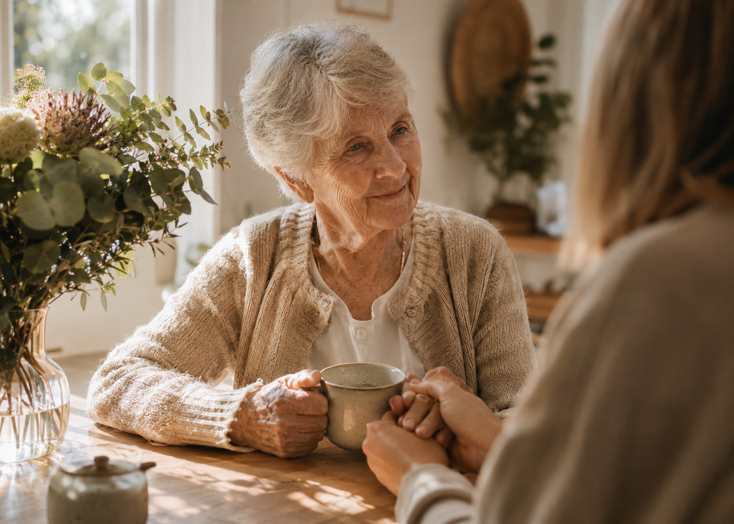 A care manager visiting an elderly client at home